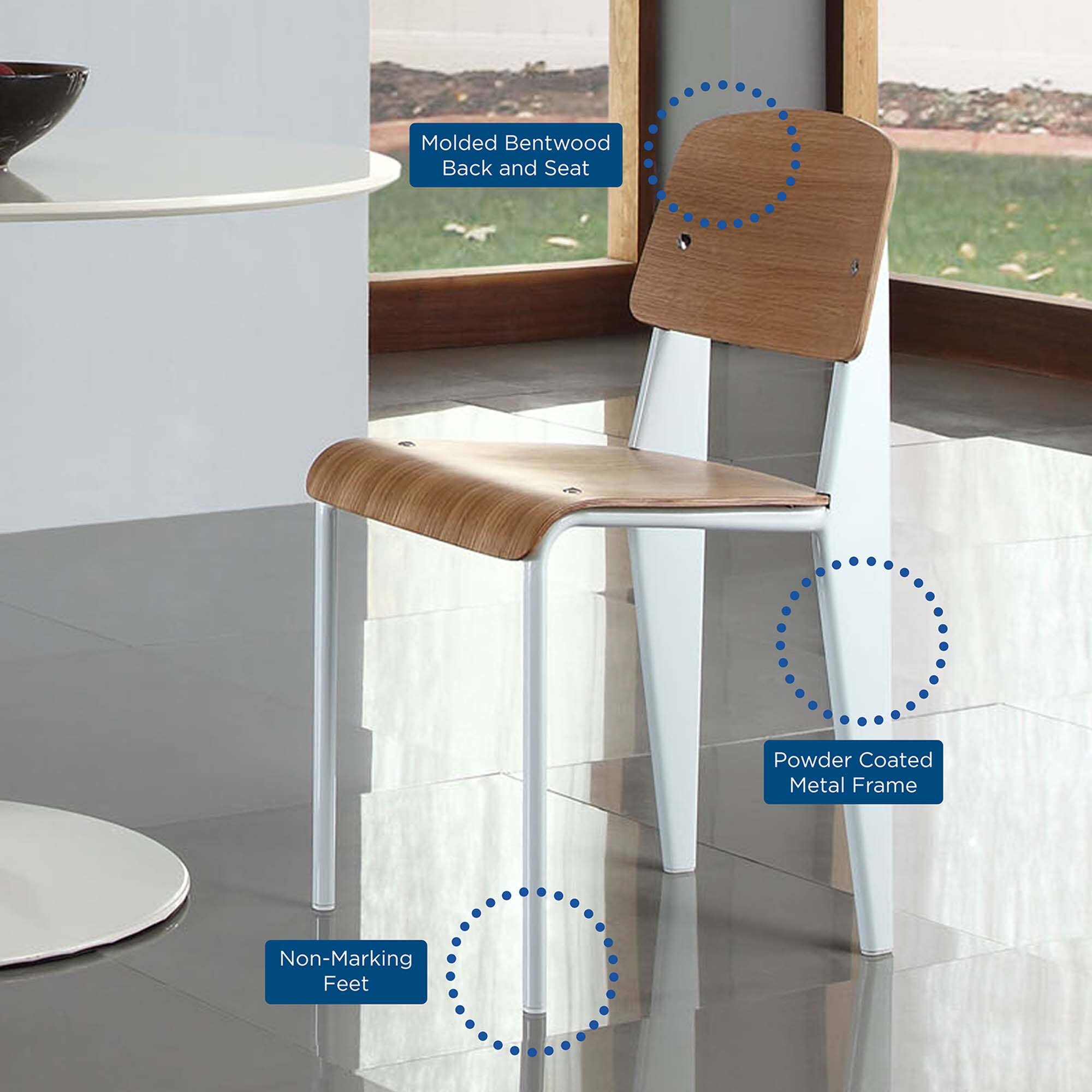 Molded Bentwood Back and Seat  
Powder Coated Metal Frame  
Non-Marking Feet