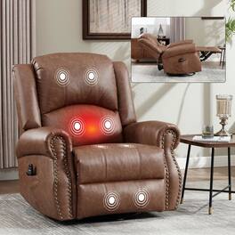 Kadyn - Fabric Recliner Chair with 8-Node Massage, Heating, and Swivel Rocker Functions, Yellow - Brown