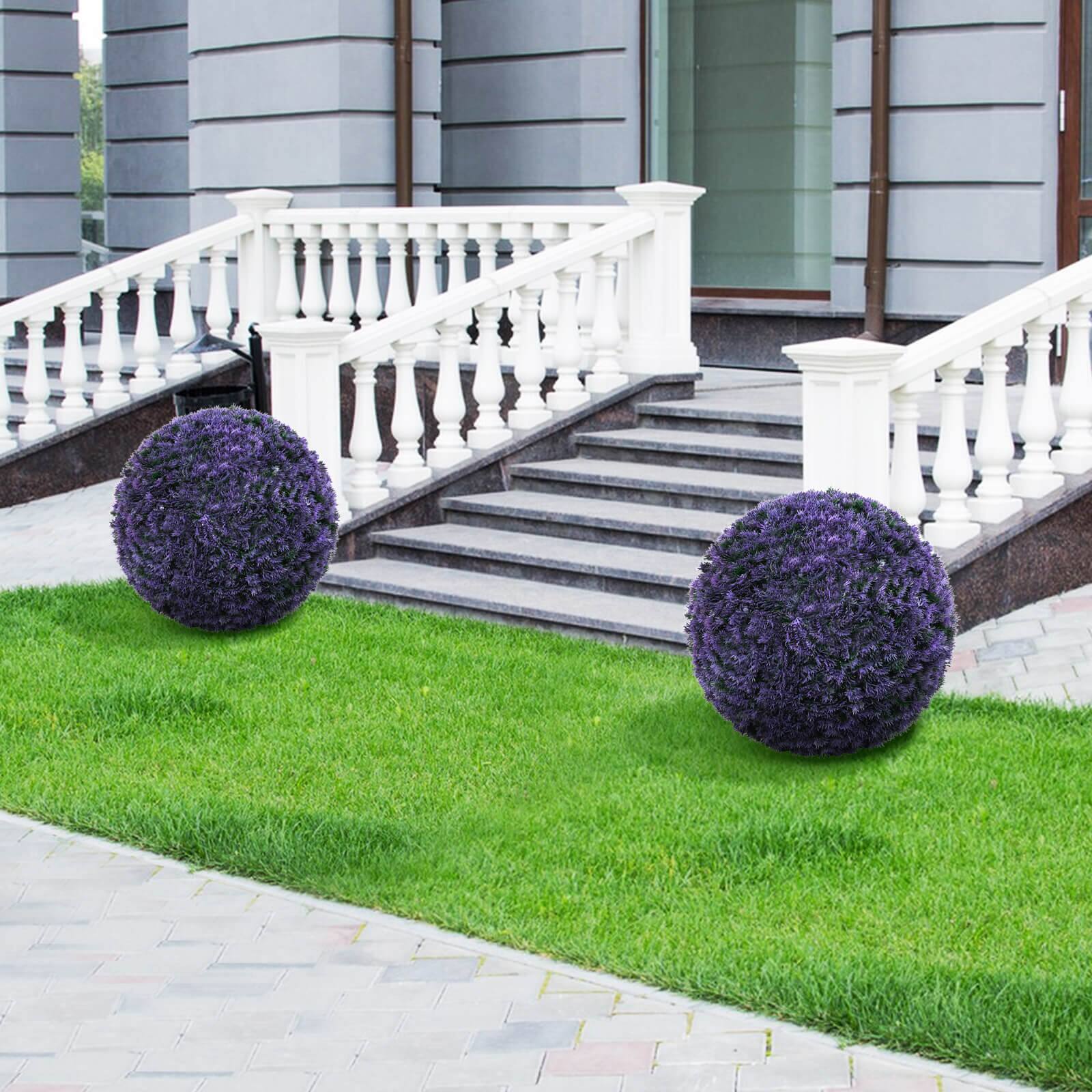 Alt View 4. Costway - Costway 2 PCS 15" Artificial Plant Boxwood Topiary Ball Faux Lavender Decorative Balls - Purple.