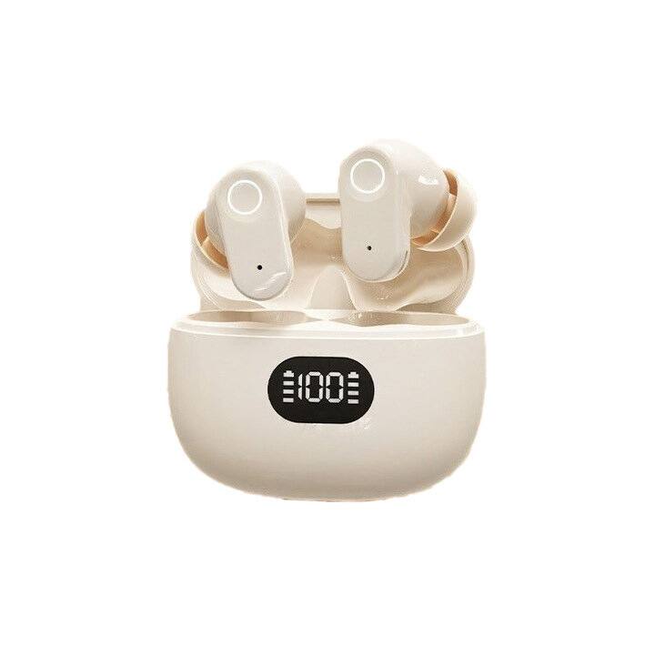 Front. Cluzine - Cream White TWS Earbuds Headphones, LED Digital Display, HiFi Bass, Comfort Fit, Long Battery Life.