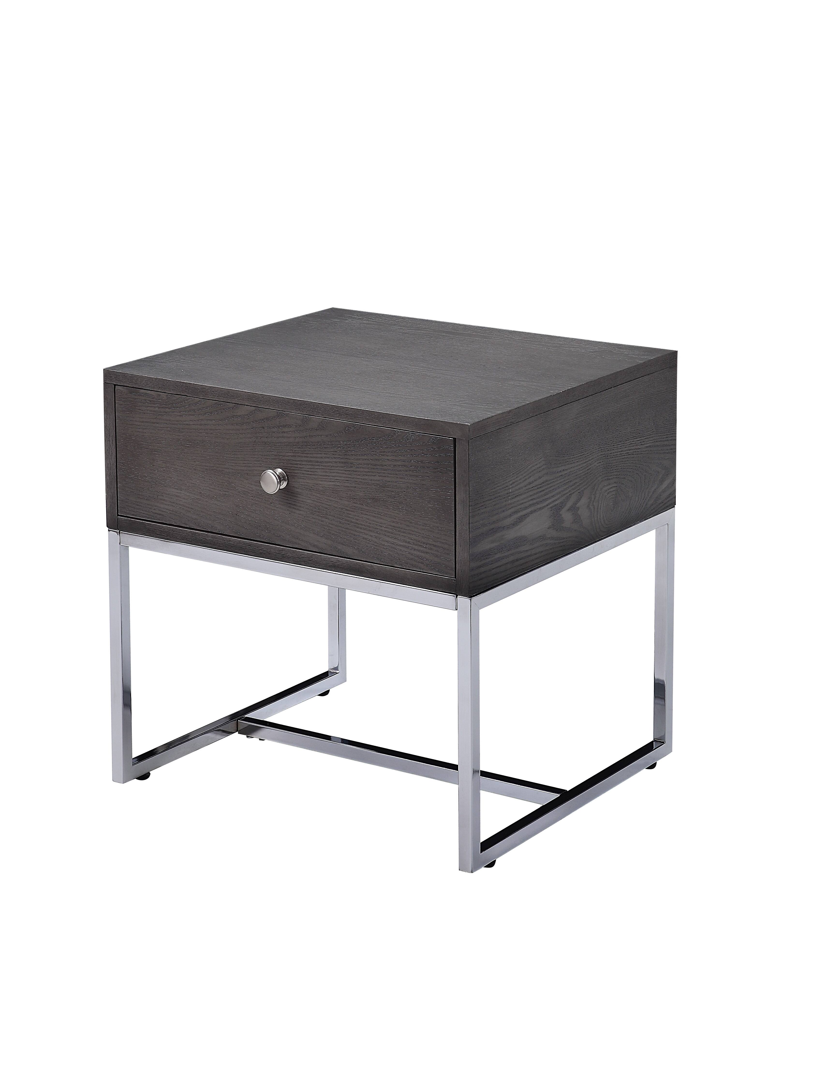 Alt View 1. Manhattan Lane - Wooden End Table with Tubular Metal Base and Spacious Drawer - Gray and Silver.