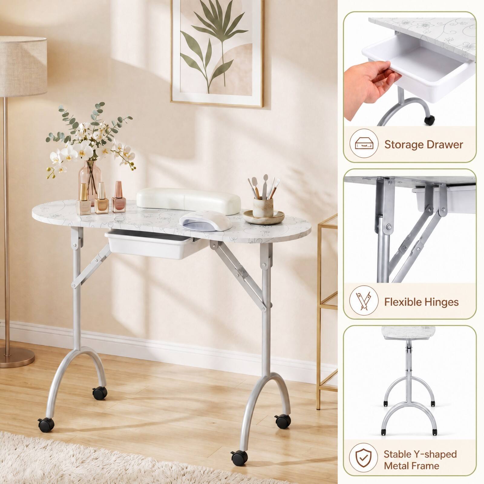 Storage Drawer  
Flexible Hinges  
Stable Y-shaped Metal Frame
