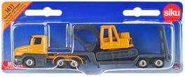 Truck with Low Loader Trailer and Excavator Diecast Model by Siku - Yellow