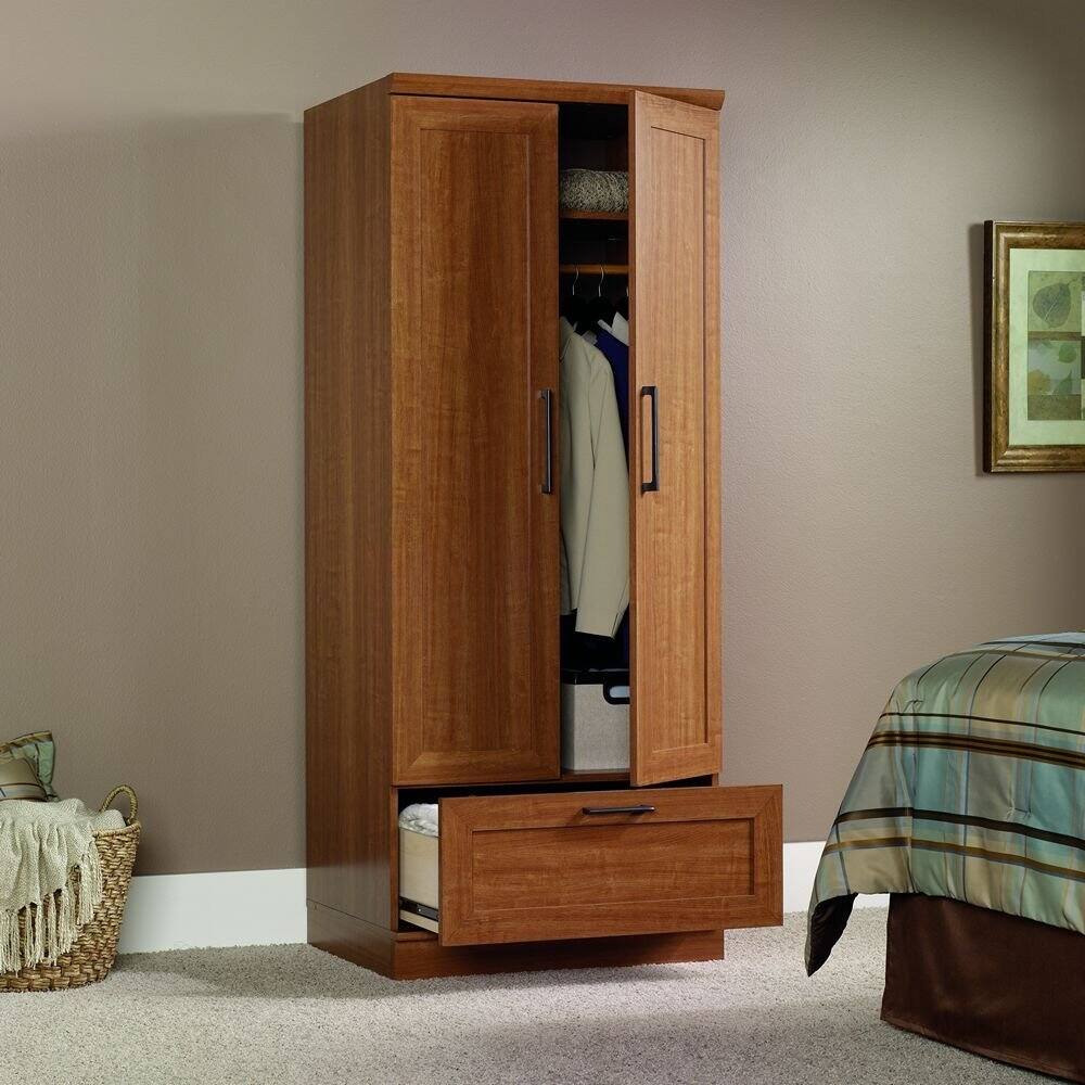 Angle. Hivvago - Sienna Oak Wardrobe Clothes Storage Cabinet Armoire - Cherry.