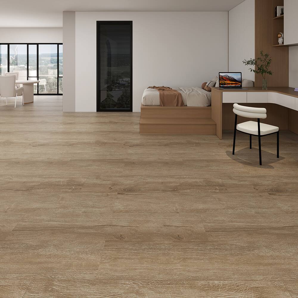 Angle. Dotfloor - 48"x7.2" SPC Composite Flooring; 10 Planks/Box (23.9 sq. ft/Box); 6mm Thick with 1mm IXPE Backing; 20 mil Wear Layer; - Autumn Oak.