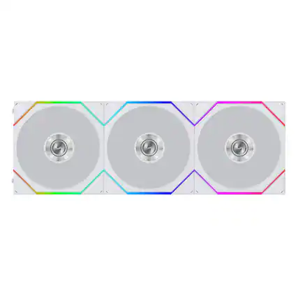 Front. Lian Li - UNI FAN TL Flex 120mm Reverse Blade ARGB Fan, 3 Pack, Infinity Mirror, Controller Included (12RTL1F3W) - White.