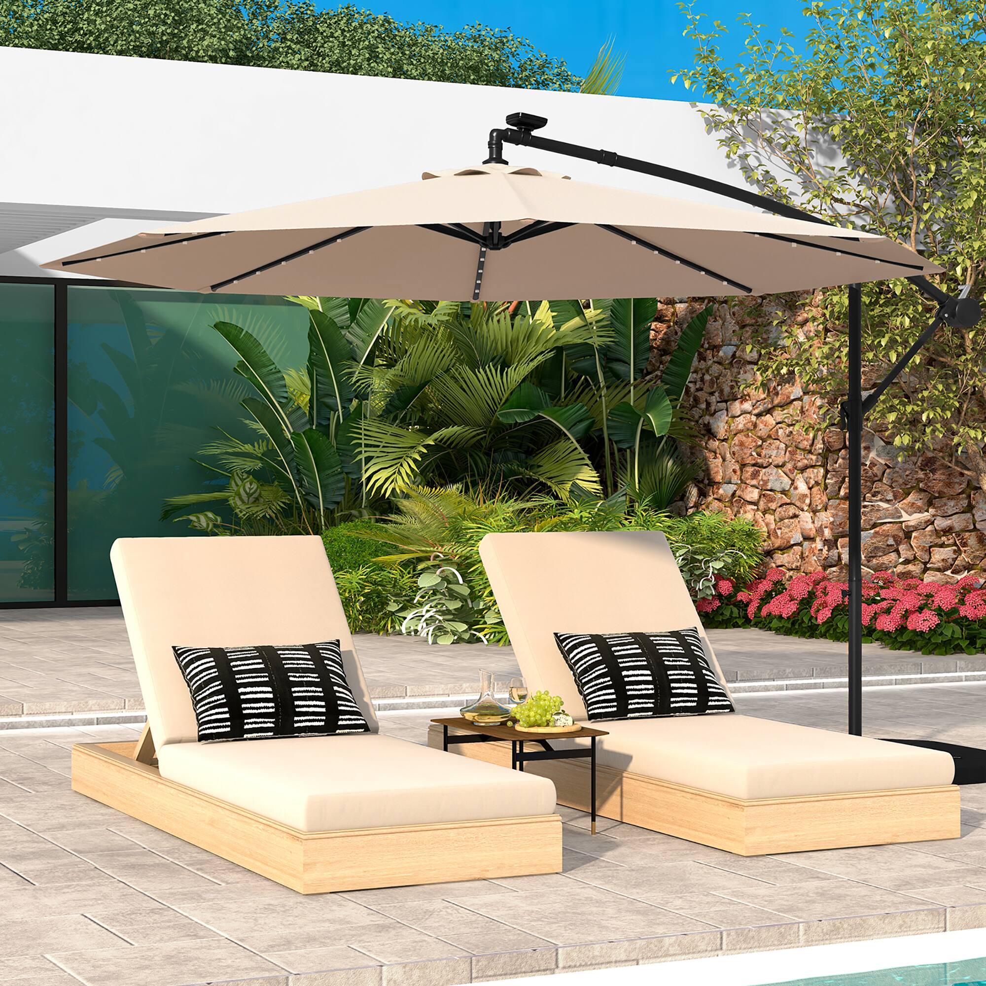 Alt View 1. Gymax - Gymax 10 ft Patio Offset Umbrella w/ Solar Lights Deck Umbrella w/ Easy Tilt Adjustment Tan - Tan.