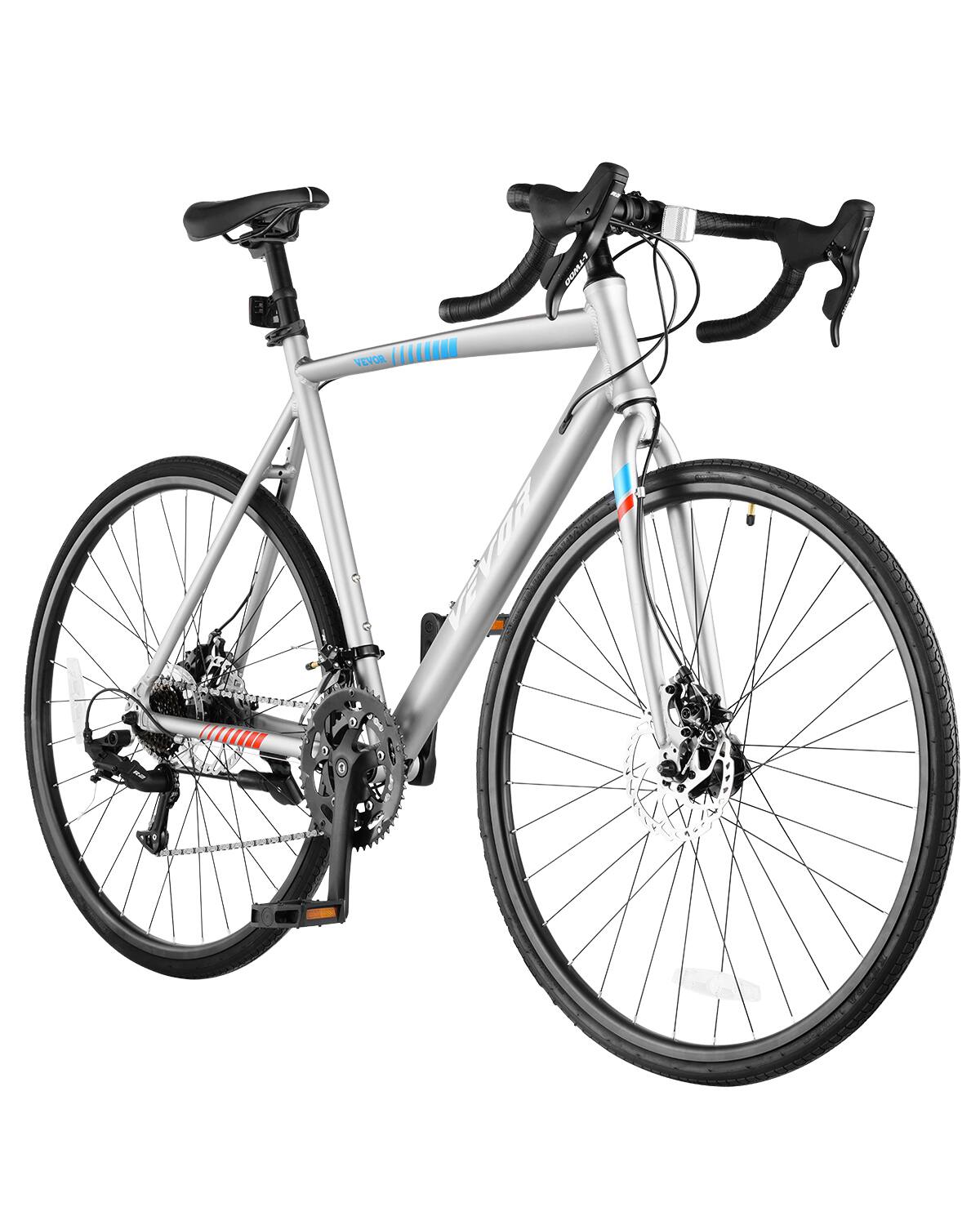 Front. VEVOR - Road Bike, 700C Wheels Racing Bike, L-TWOO 14 Speeds Drivetrain City Commuter Road Bicycle, Urban Adult Sport Bike - Grey.