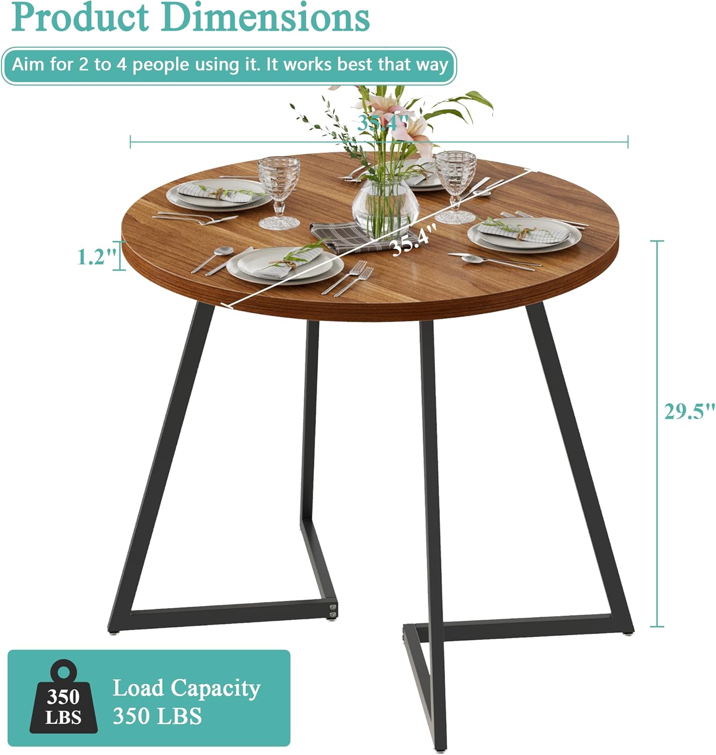 Product Dimensions  
Aim for 2 to 4 people using it. It works best that way.  
1.2"  
35.4"  
29.5"  
Load Capacity  
350 LBS