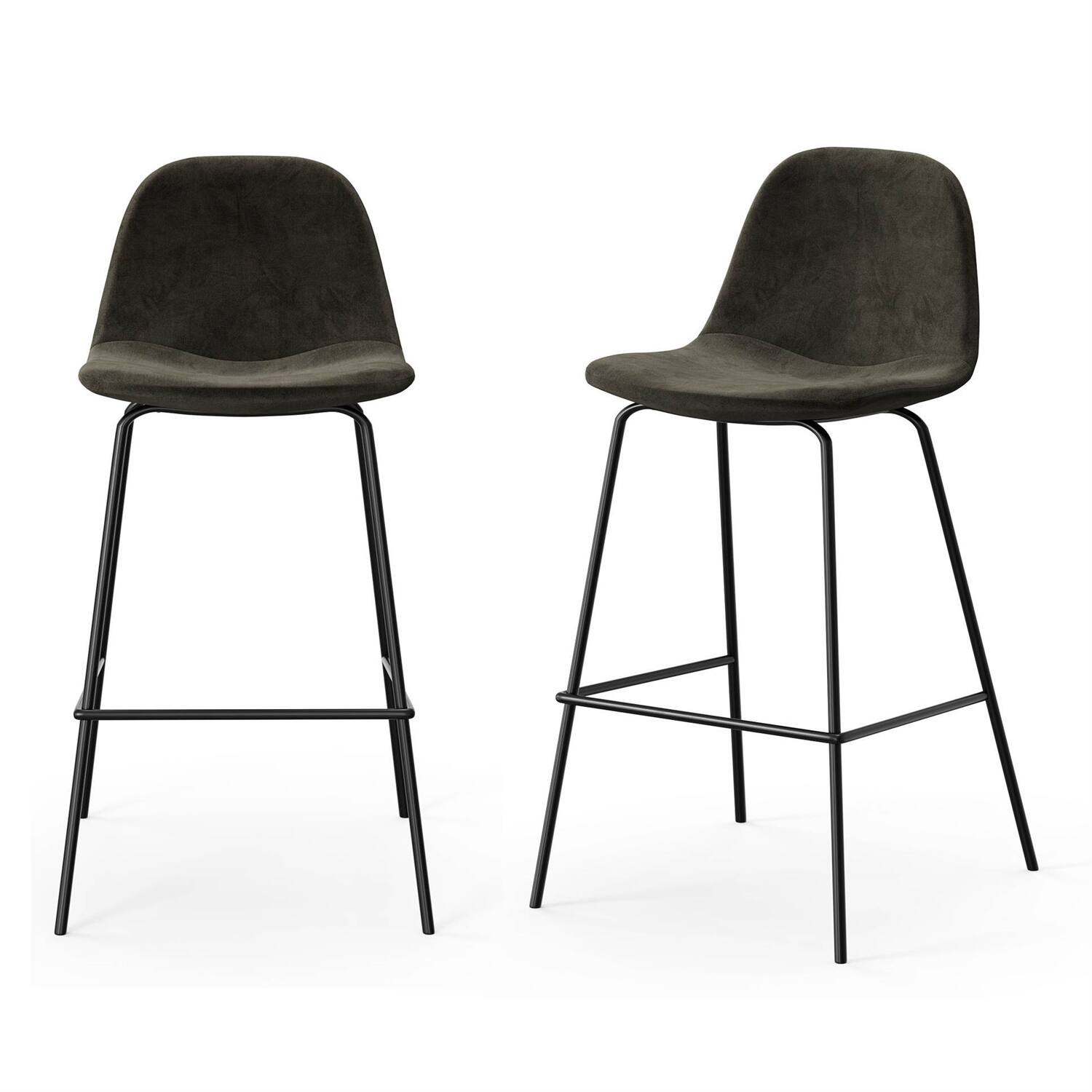 Front. SlickBlue - Set of 2 Modern Counter Height Barstools with Low Back Fabric Seats - Dark Grey.