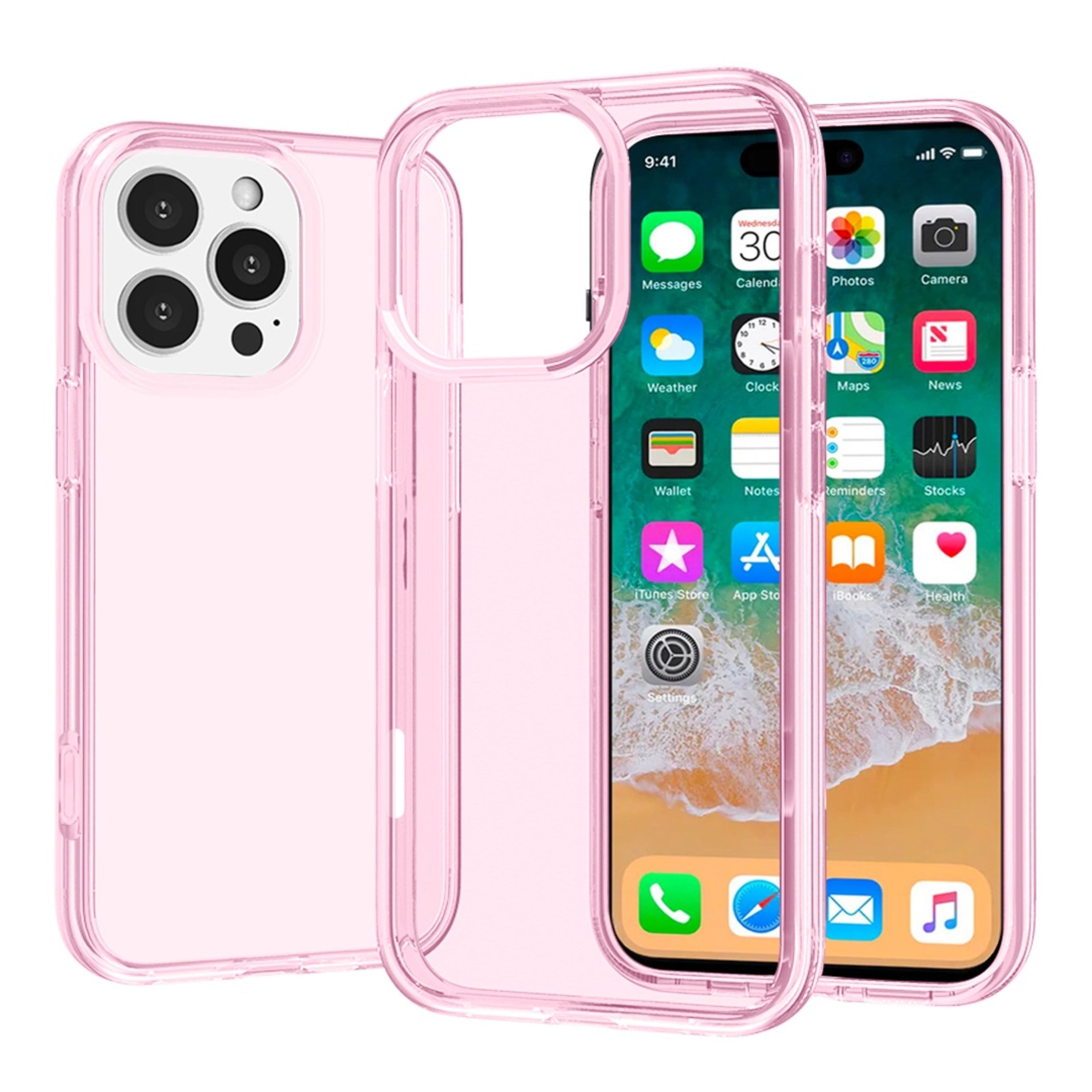 Kitcheniva - Shockproof Translucent Hybrid Phone Case With Tempered Glass For iPhone 16 Pro Max - Pink