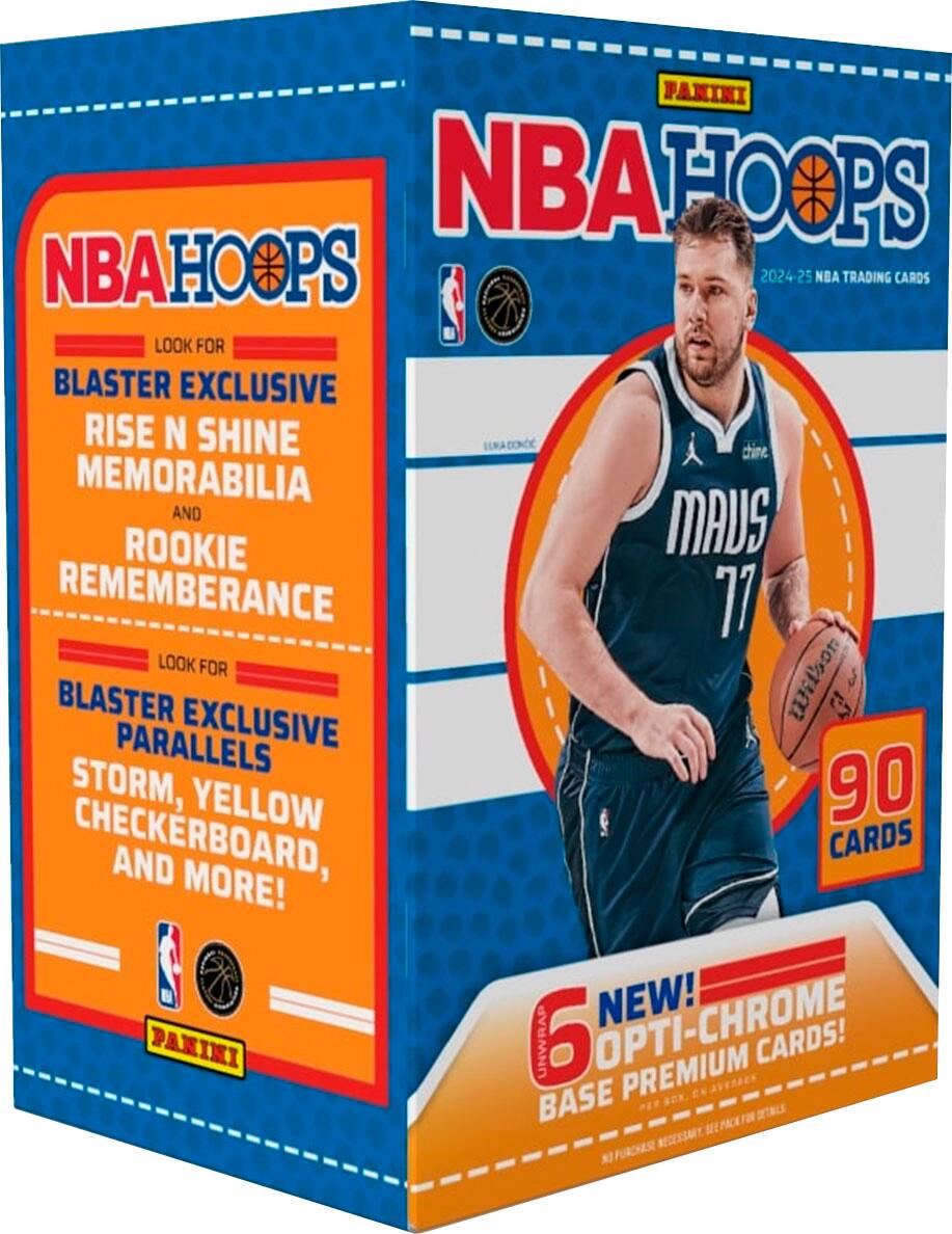 NBA Hoops 2024-25 NBA Trading Cards - Look for Blaster Exclusive Rise N Shine Memorabilia and Maus Rookie Remembrance 77 - Opti-Chrome New! Panini Unwrap 5 Premium Cards! Base.