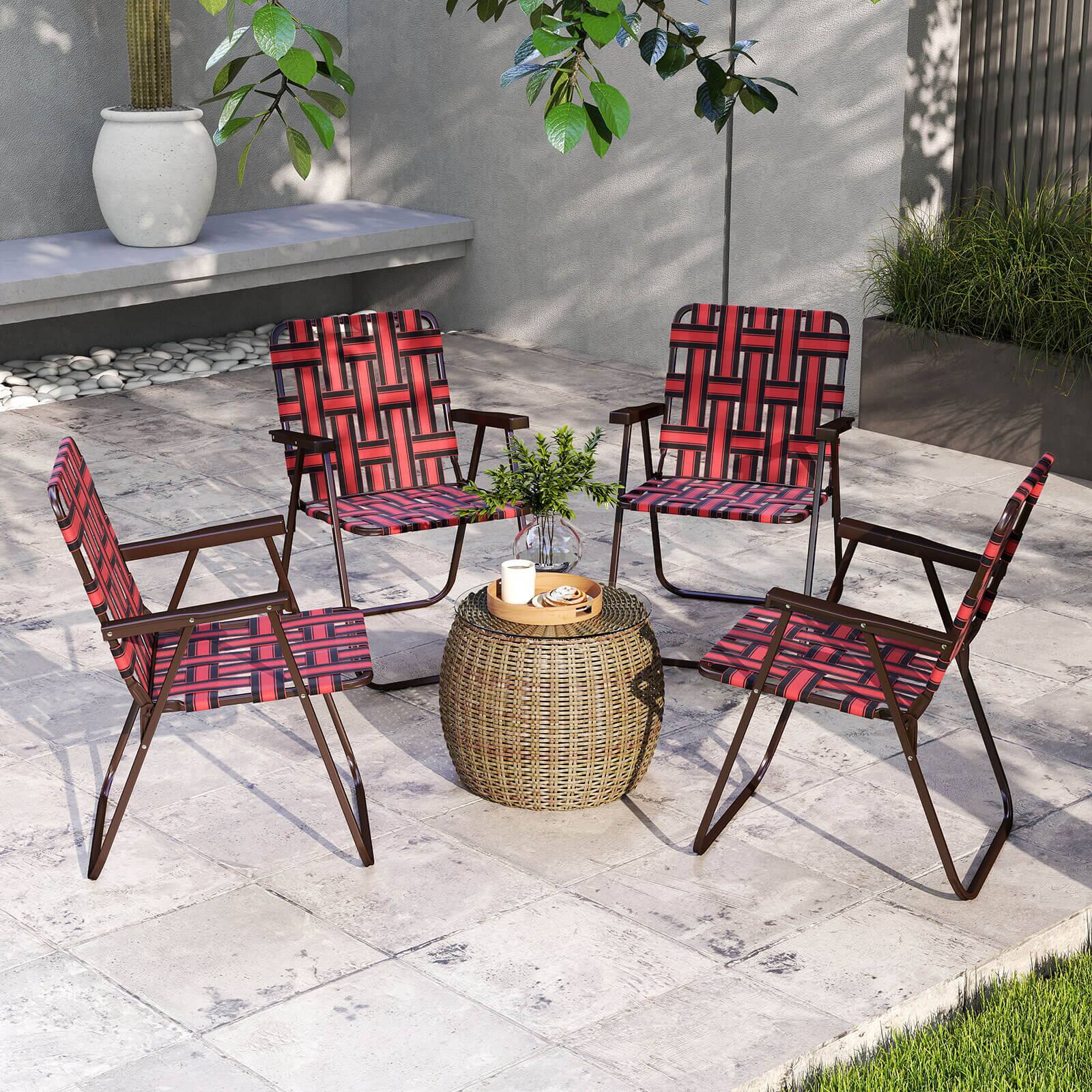 Alt View 4. Costway - Costway Folding Beach Chairs Set of 6 with Armrests for Adults Loads up to 330 LBS - Red.