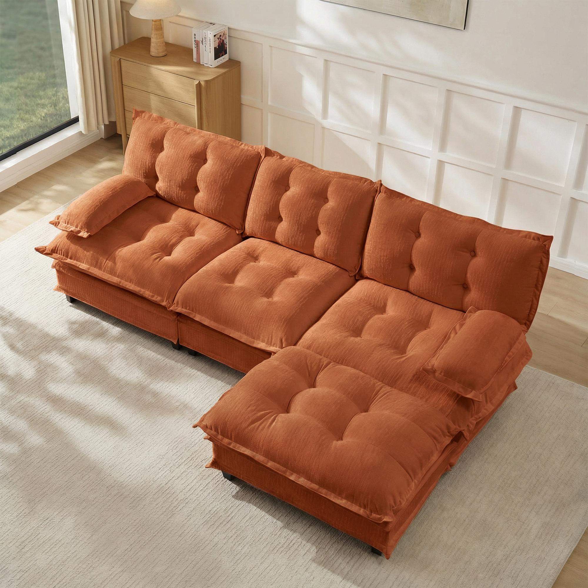 Alt View 1. Roomtec - 107 inch L Shaped Modern Sofa Modular Sectional Cloud Couch with Ottoman 3Seat Chenille Deep Seat Sofa with Comfy - Orange.