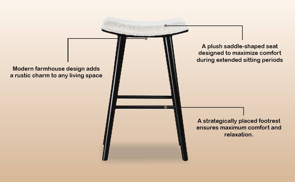 Modern farmhouse design adds a rustic charm to any living space. A plush saddle-shaped seat is designed to maximize comfort during extended sitting periods. A strategically placed footrest ensures maximum comfort and relaxation.