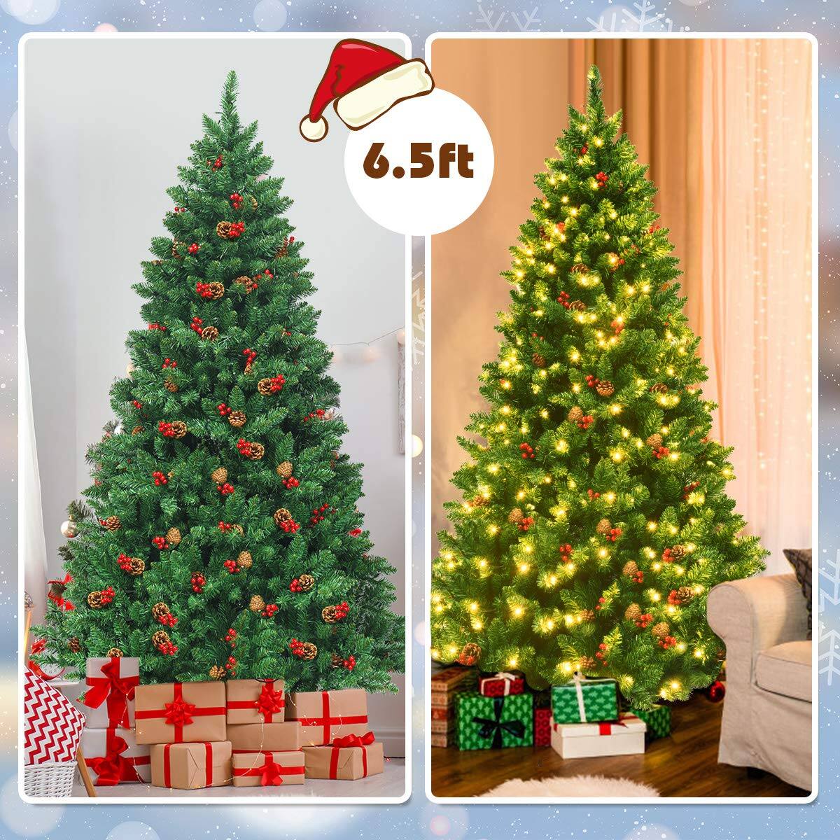 Alt View 7. Ecooso - 6.5ft Pre-Lit Artificial Christmas Tree Hinged Design with LED Lights for Easy Setup - Green.