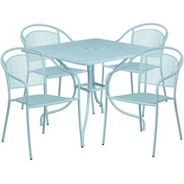 Emma + Oliver - Commercial 35.5" Square Metal Garden Patio Table Set w/ 4 Round Back Chairs - Sky Blue
