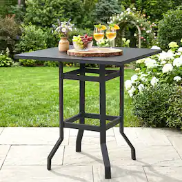 Costway - 32" Patio Square Bar Table Metal Cafe Bistro Table Garden Deck - Black