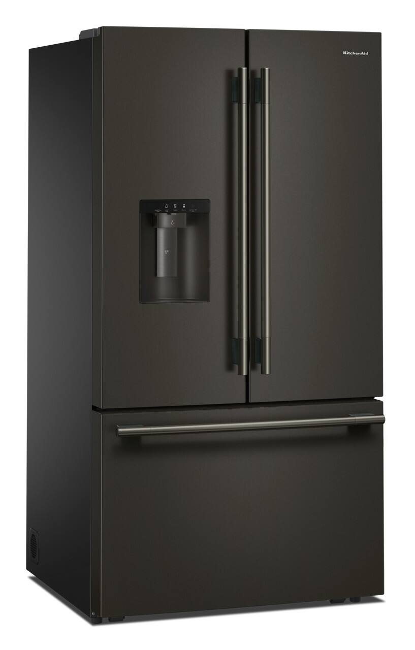 Angle. KitchenAid - 30 Cu. Ft. French Door Refrigerator with Exterior Water and Ice - Black Ore.