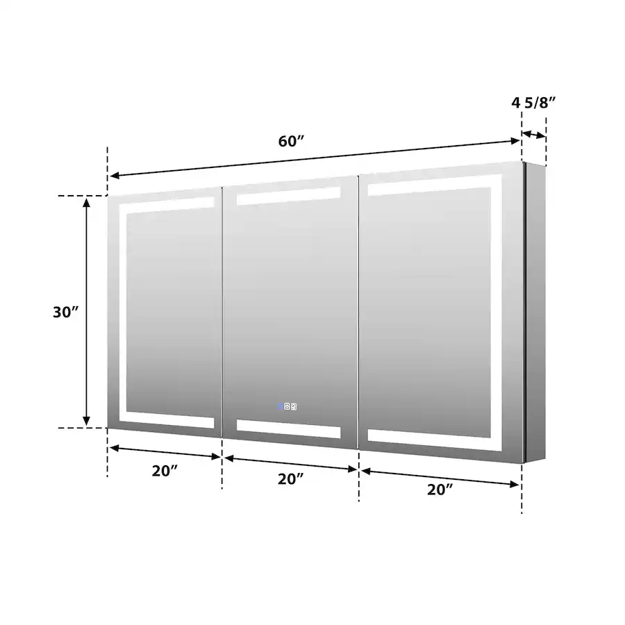 Inset Bookshelves WELLFOR 60 in. W x 30 in. H Rectangular Aluminum LED Recessed or ...