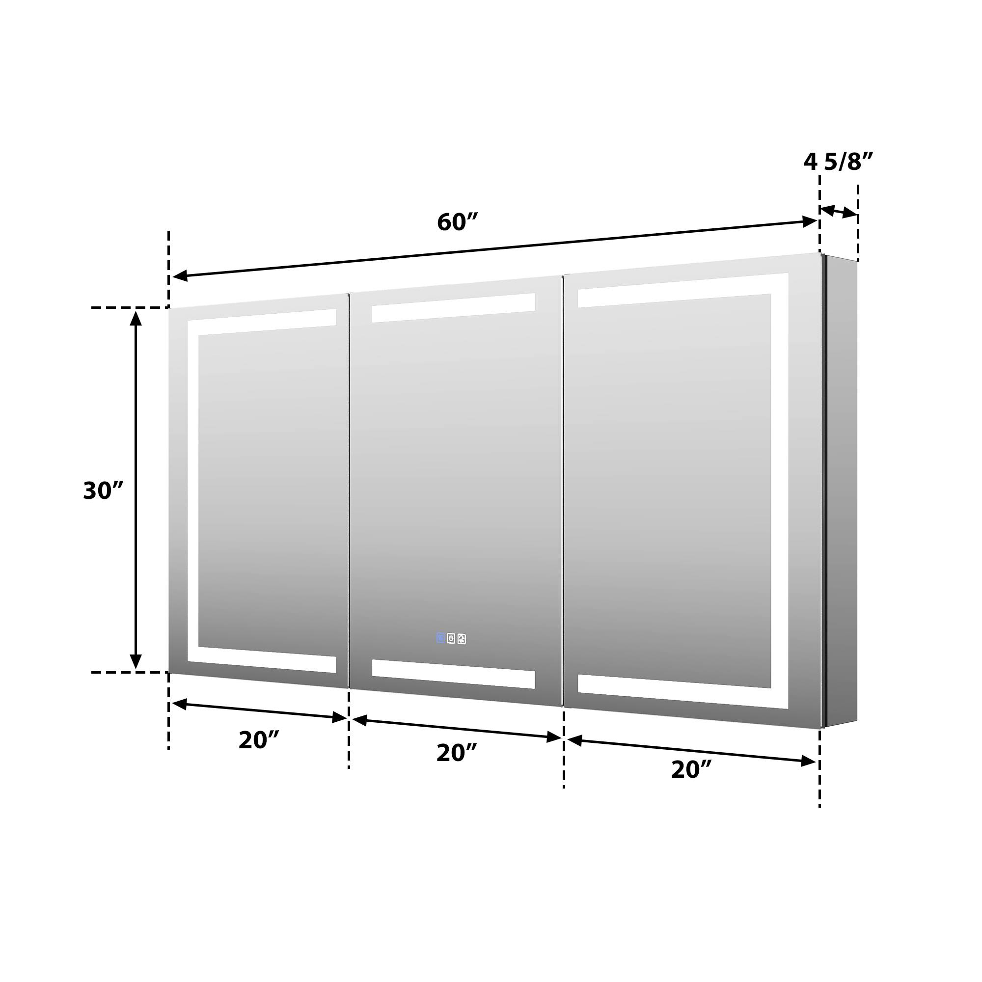 WELLFOR 60 in. W x 30 in. H Rectangular Aluminum LED Recessed or ...
