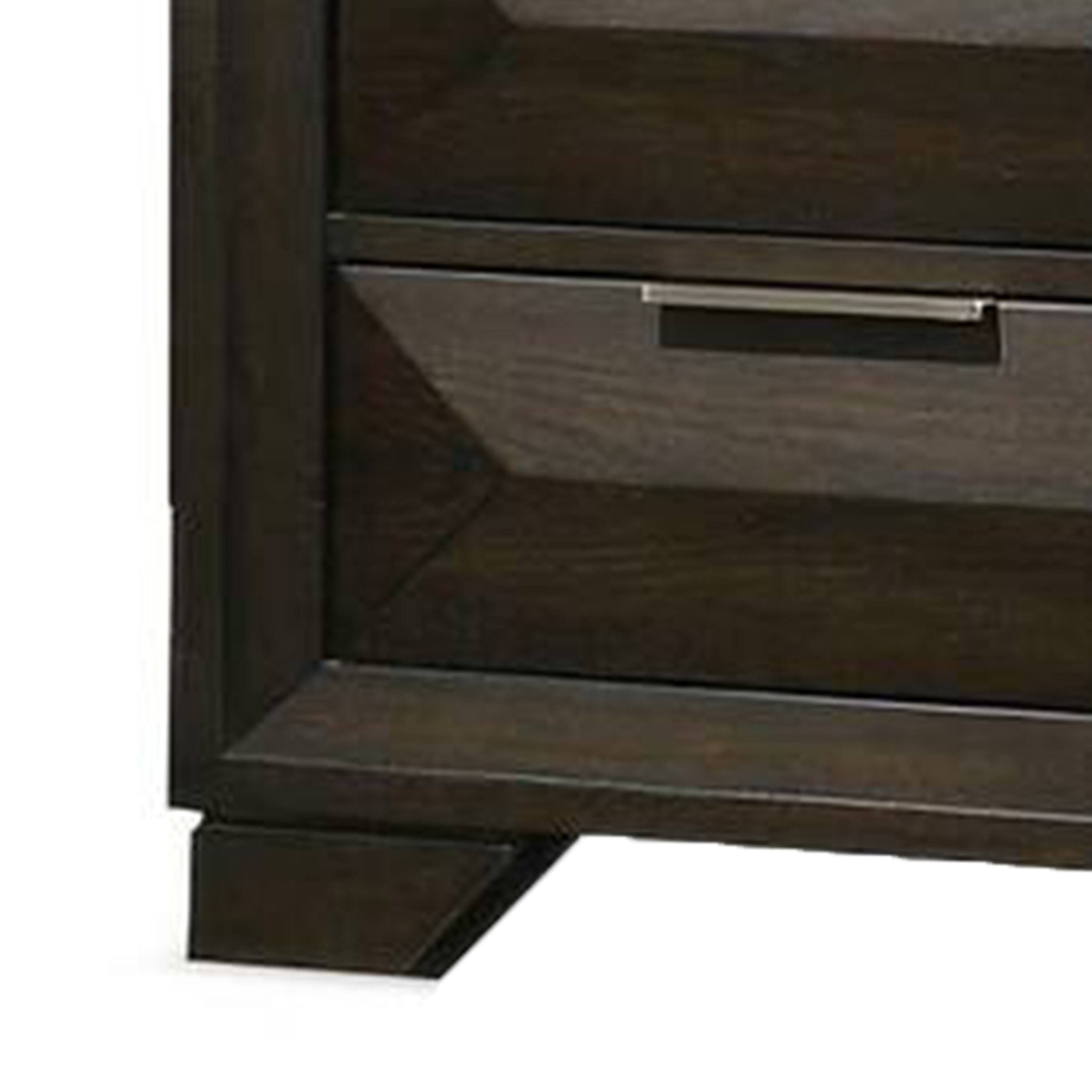 Alt View 3. Manhattan Lane - Fema Nightstand, 2 Bevel Drawers, Nickel Handles - Espresso Brown.