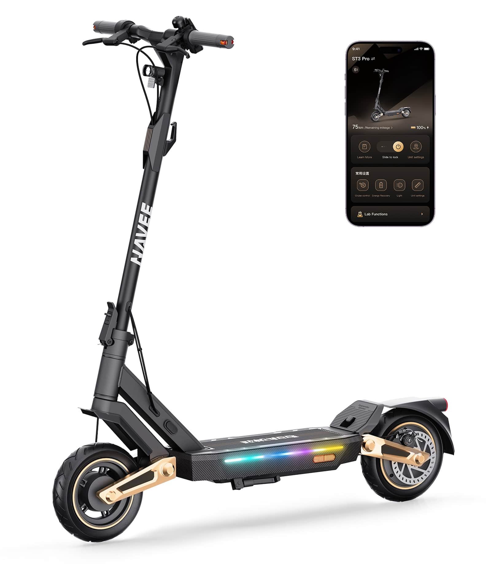NAVEE - ST3 Pro Electric Scooter w/46.6 miles Max Operating Range & 24.9 mph Max Speed - Black - Front_Zoom