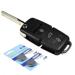 HQRP - Flip Key Fob Remote Shell Case with 2 Batteries for Volkswagen Jetta 2006-2011, 4-Button Smart Key Cover - Black