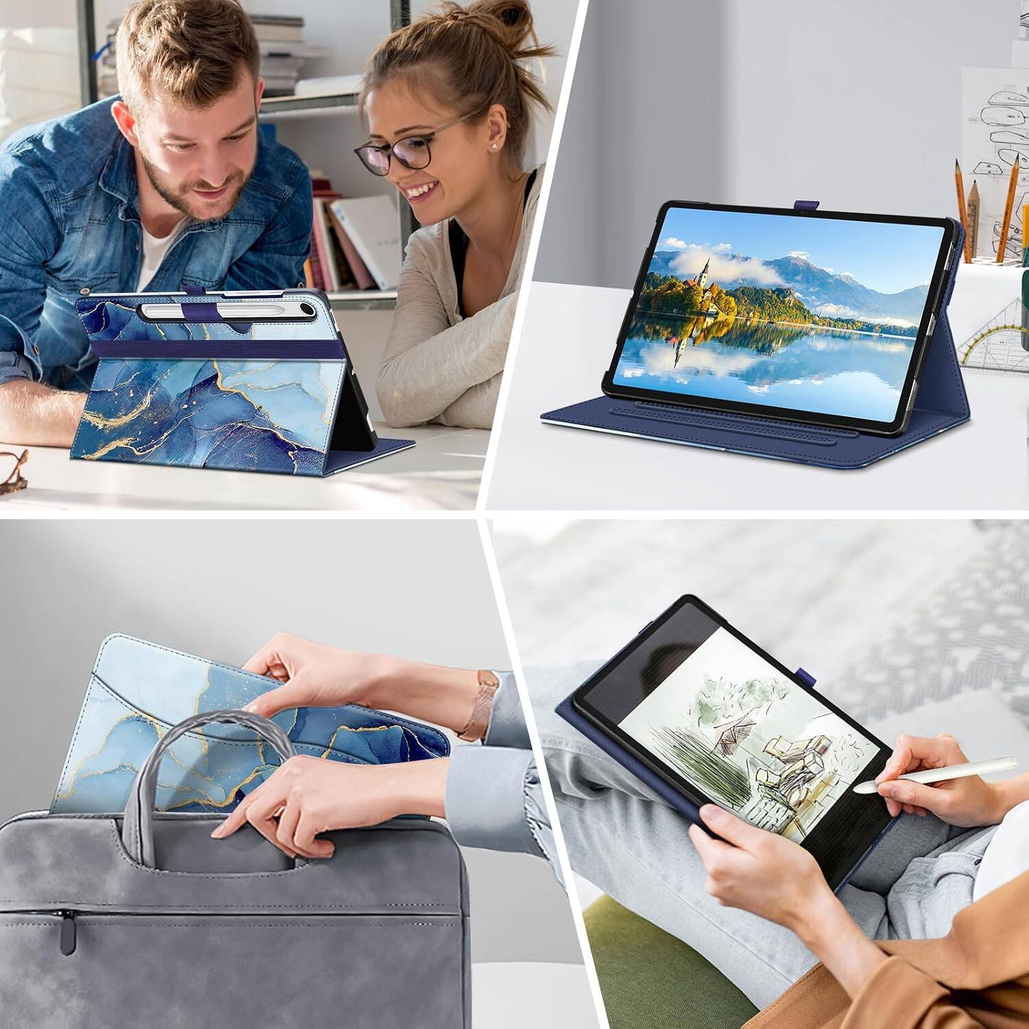 Alt View 3. Fintie - Multi-Angle Case for Samsung Galaxy Tab S10 Lite/ Tab S10 FE/ Tab S9 FE/ Tab S9, With Front Card Pocket, Auto Wake/Sleep - Ocean Marble.