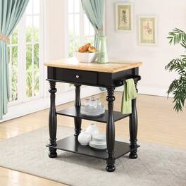 Loheer - Kitchen Island Solid Wood Kitchen Cart with Storage - Black
