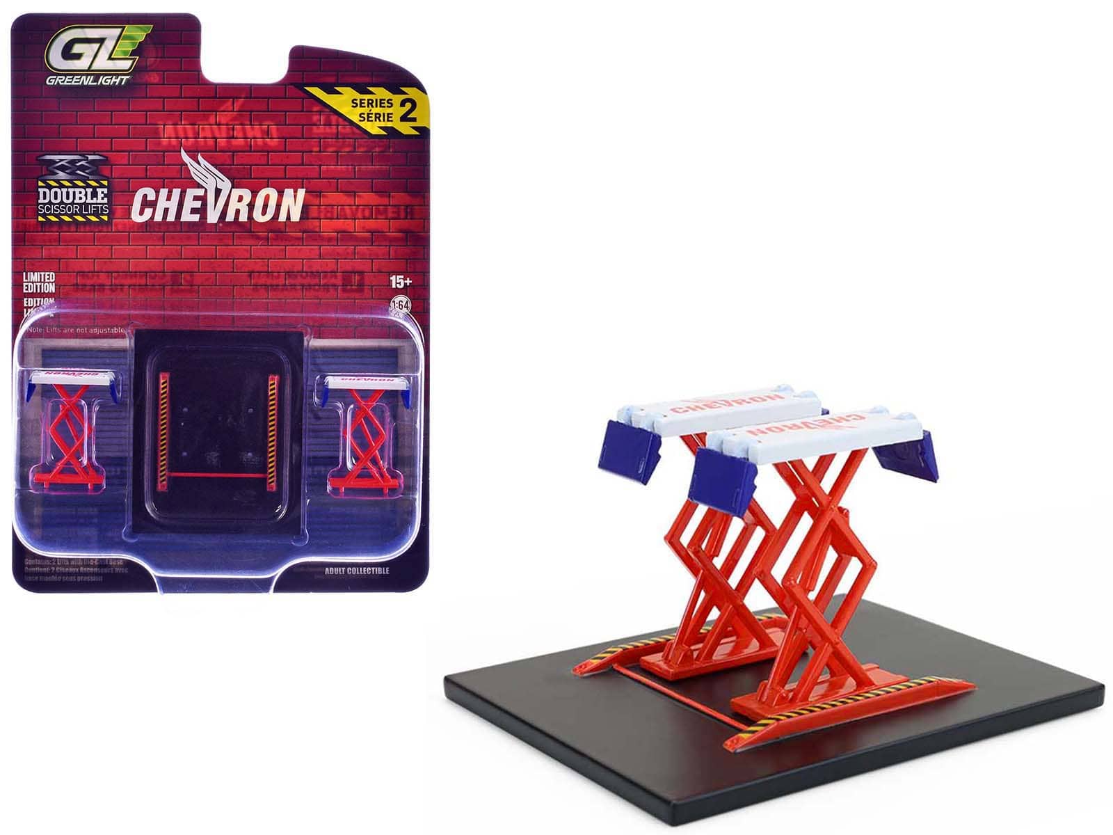 "Automotive Double Scissor Lift ""Chevron"" White and Red ""Double Scissor Lifts"" Series 2 1/64 Diecast Model by Greenlight" price history on PriceWatchPro