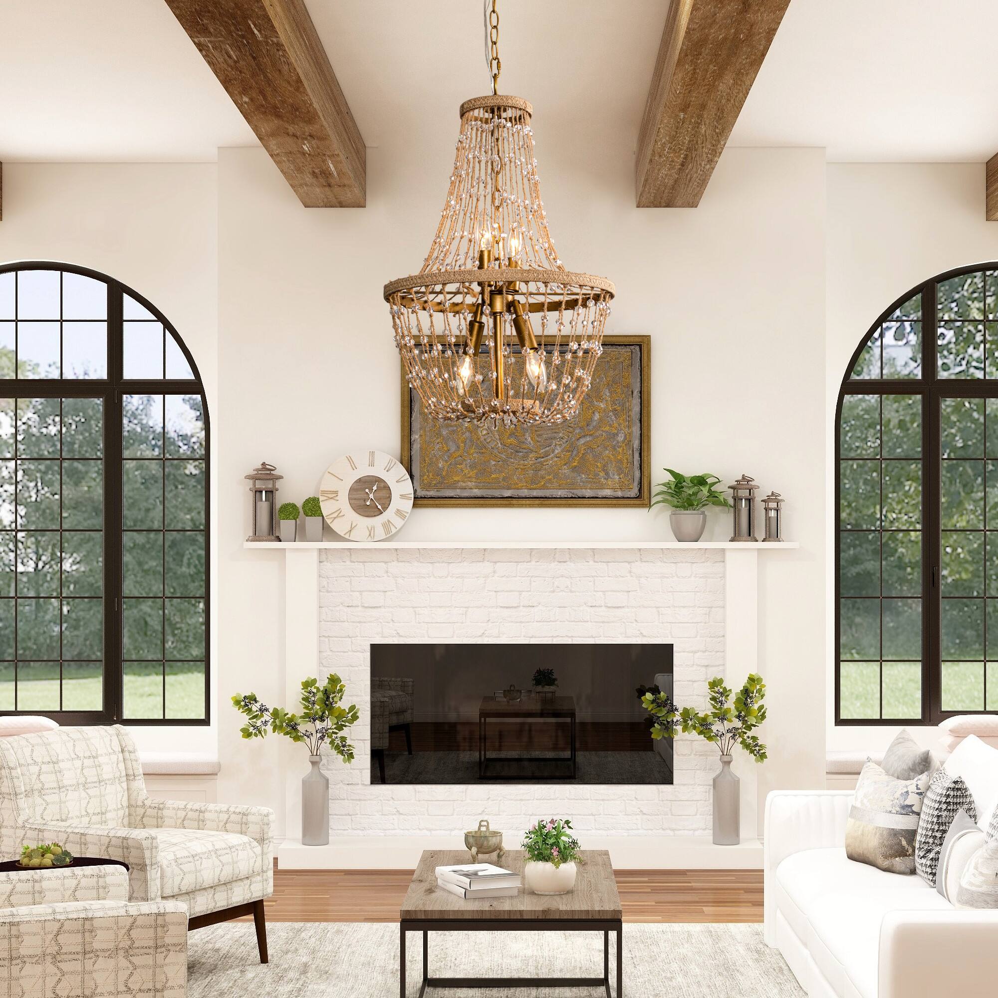 Back. Parrot Uncle - 16.5 in. 4-Light Antique Gold Crystal Rope Chandelier - Antique Gold.