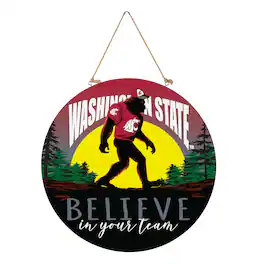 Evergreen Enterprises - Washington State Cougars 18" Bigfoot "Believe in Yourself" Team Logo Wood Round Door Sign - Multicolor