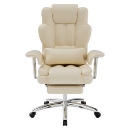 APRILSOUL - Executive Office Chair with Footrest Leather Computer Chair Ergonomic Reclining Chair High Back Large Chair - Beige