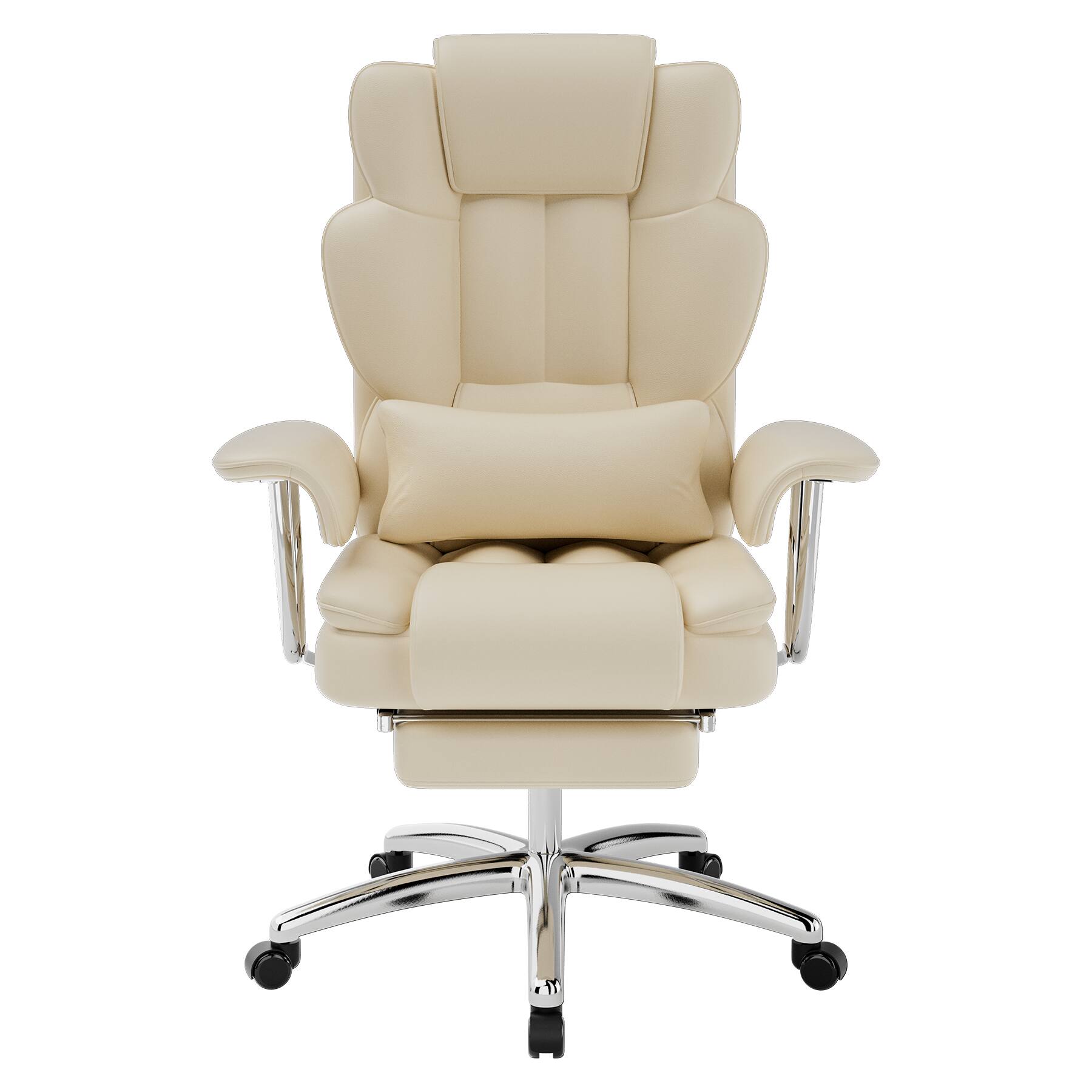 Angle. PexFix - Big & Tall Executive Office Chair with Footrest, Ergonomic High-Back Reclining Chair, 500lb Capacity - Beige.