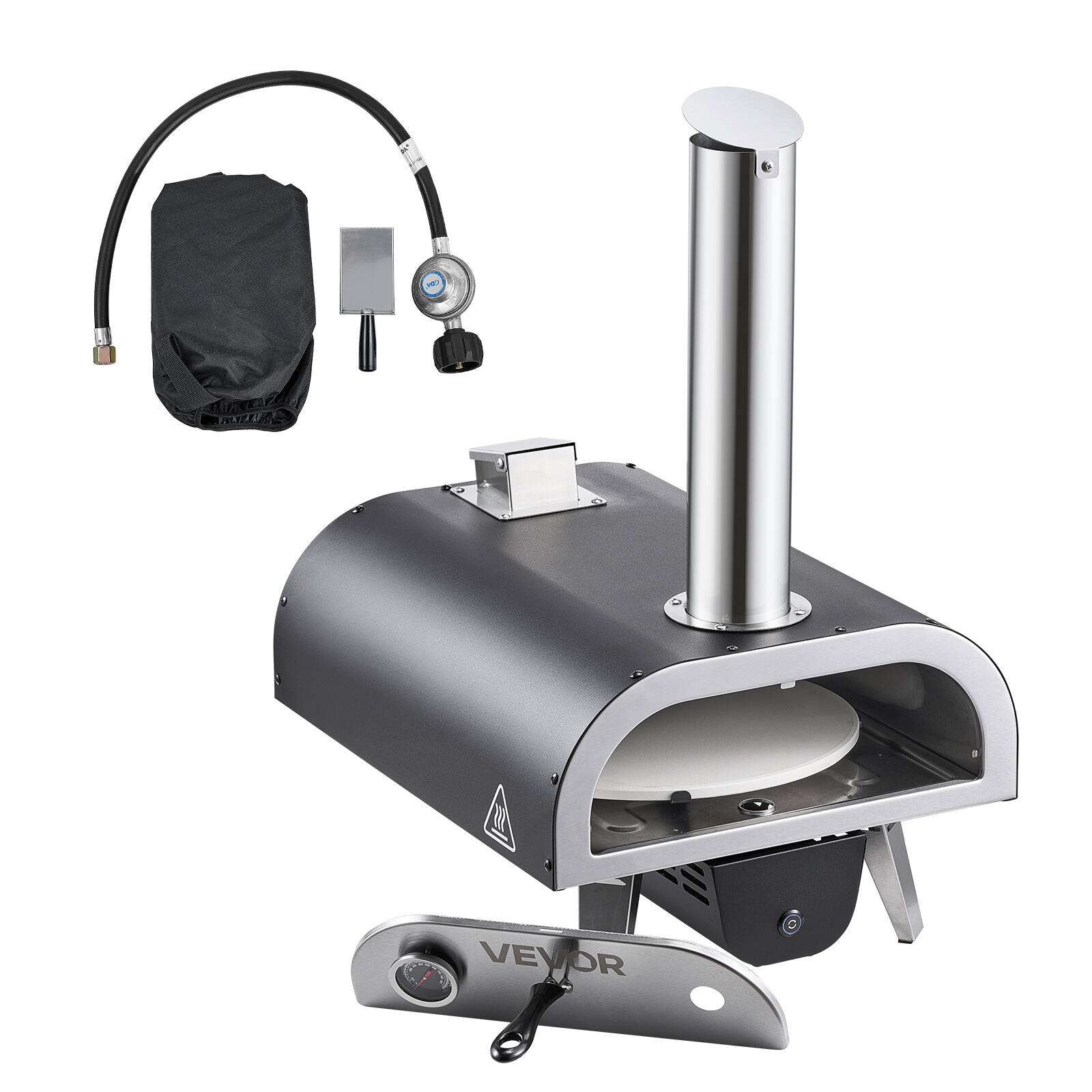 Alt View 5. VEVOR - Dual Fuel Pizza Oven Outdoor, 12 in Wood Fire & Propane Gas Pizza Oven, Pellet & Propane Pizza-Maker with Thermometer - Black (spray).