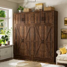 Aheaplus - 2-Pack 71" Tall Farmhouse Storage Cabinets - Barn Doors & Adjustable Shelves for Dining Room, Bathroom - Brown