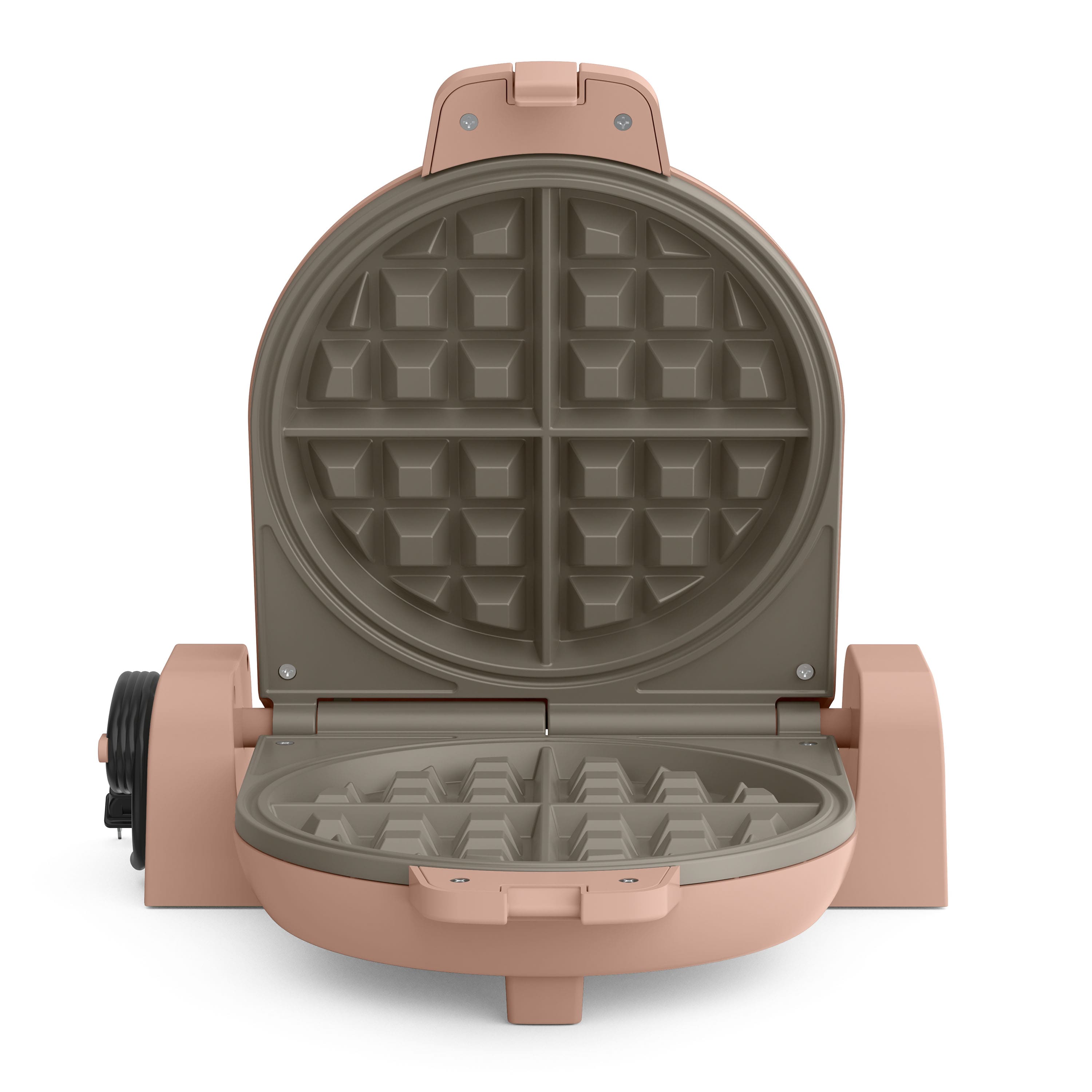Angle. Bella - Fits-anywhere Kitchenware: Flip & Store Belgian Waffle Maker - Blossom.