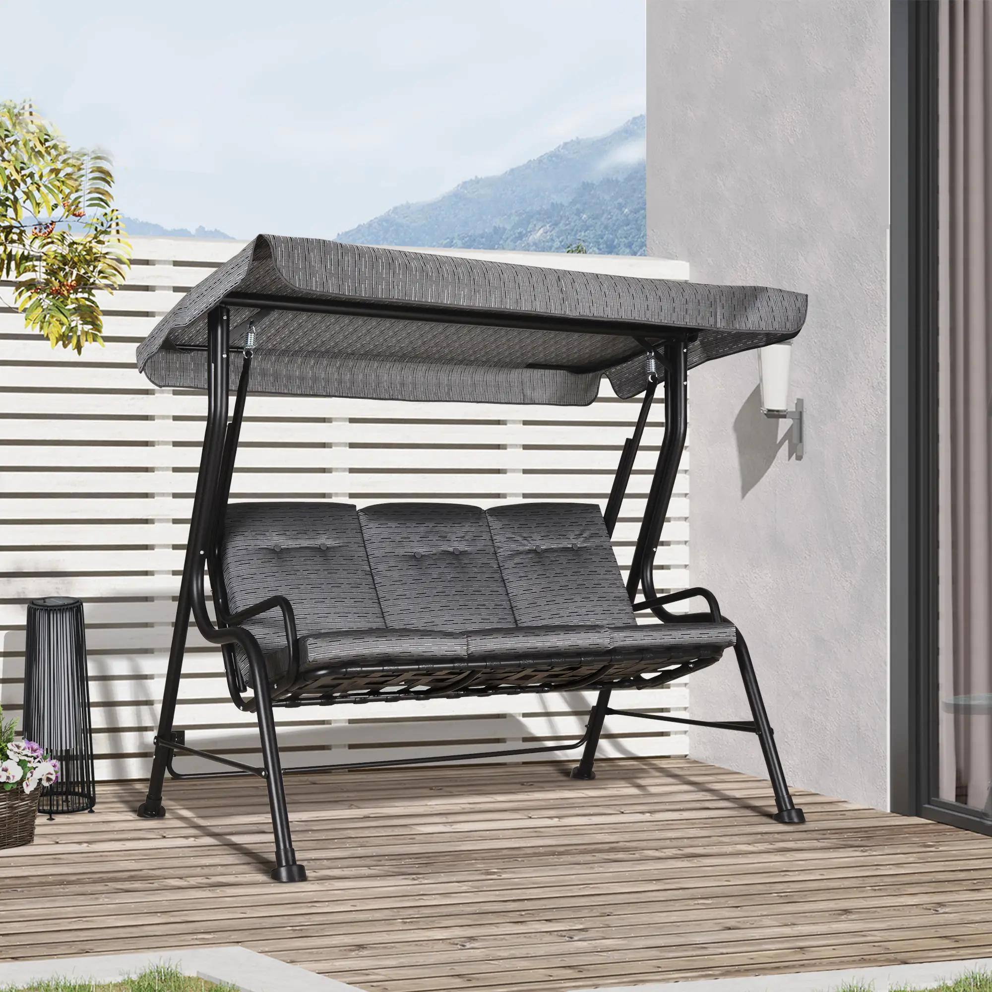 Left. Resenkos - Resenkos 3-Seat Swing Set, Weatherproof Steel, Easy-Adjust Canopy, Thick Cushions, Perfect For Garden, Black.