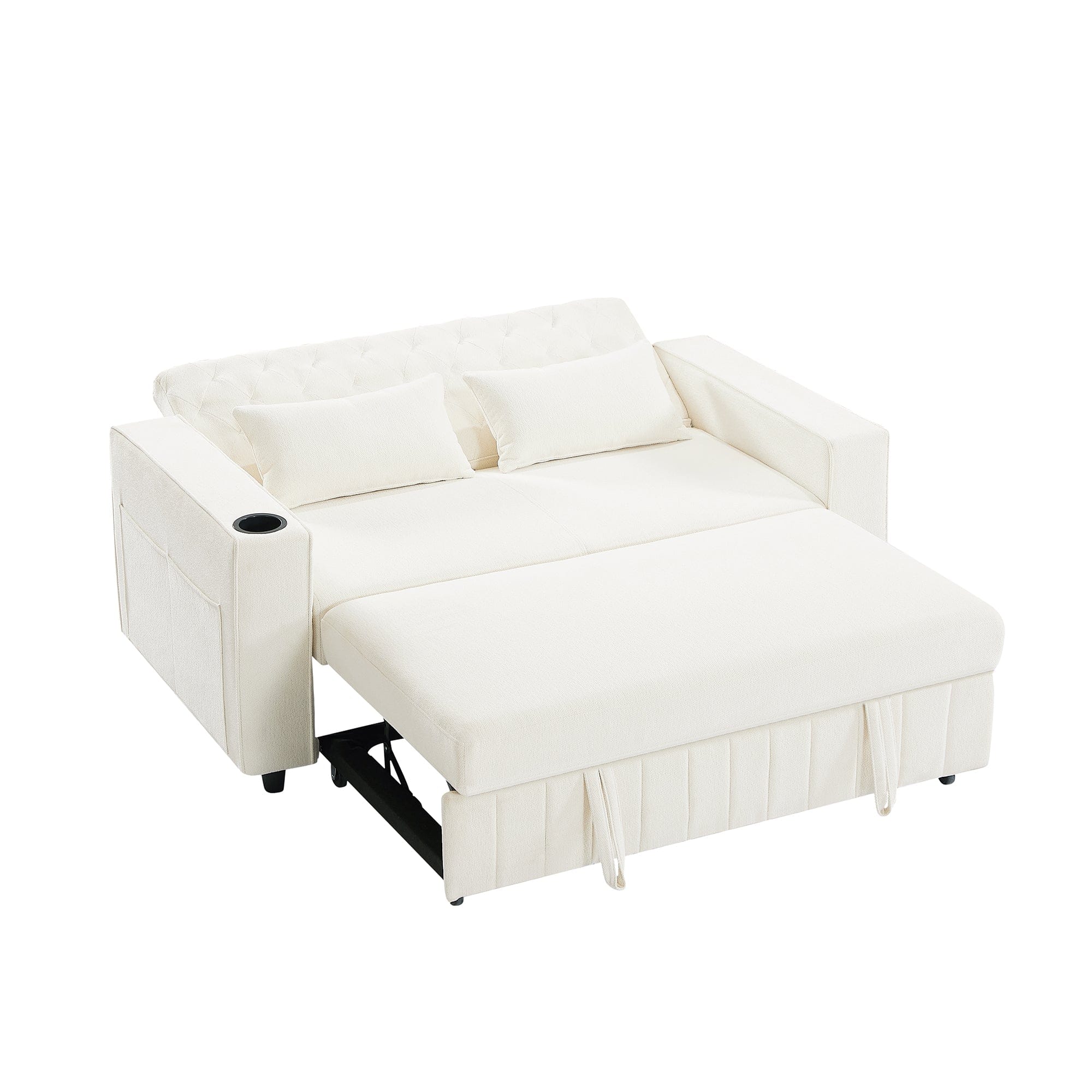 Front. Boyel Living - 61.4 inch Pull-out Sofa Bed Modern Sleeper Sofa with Adjustable Backrest for Living Room Beige - Beige.
