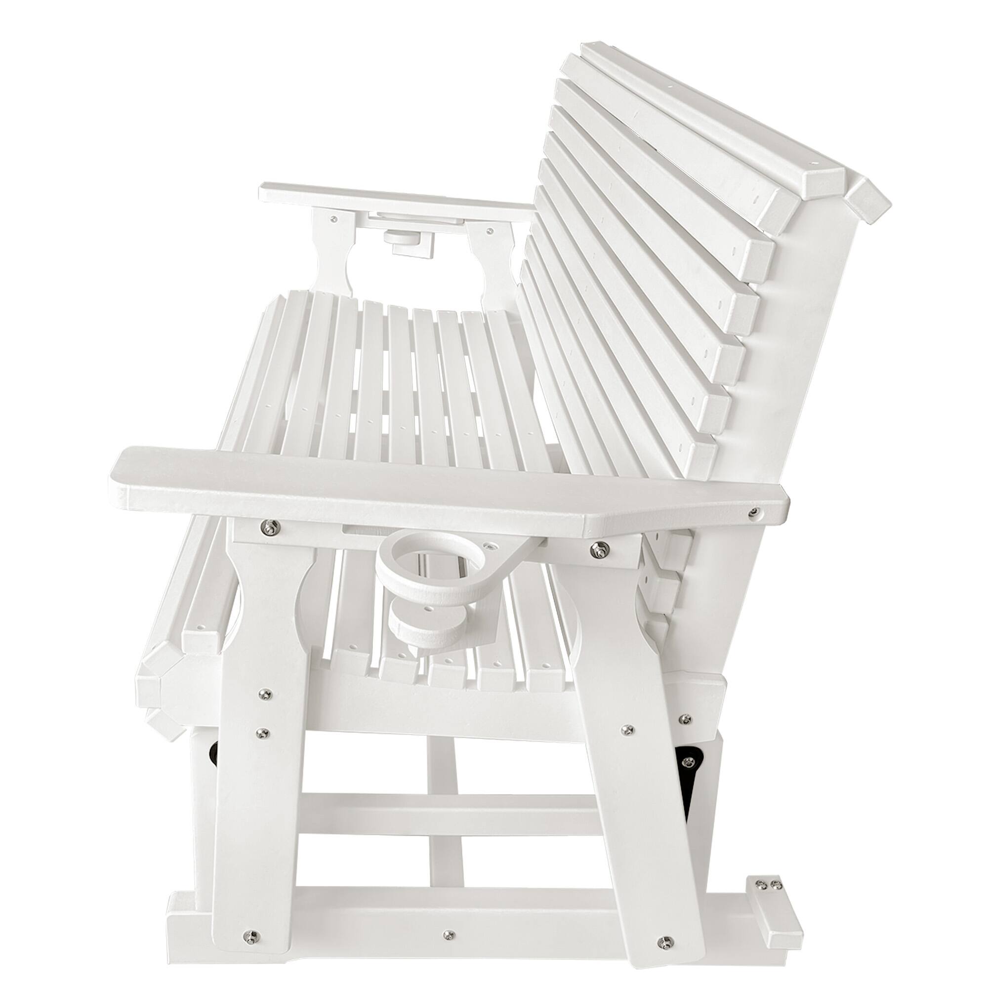 Alt View 5. Fortune Candy - HDPE Patio Glider w/Cupholders, Poly Lumber Weather-Resistant Outdoor Glider Bench, for Patio, Porch, Yard (2-Seater) - Ivory White.