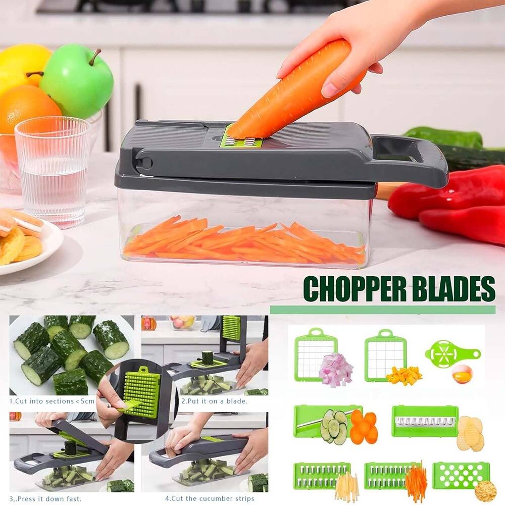 CHOPPER BLADES

1. Cut into sections < 5cm
2. Put it on a blade.
3. Press it down fast.
4. Cut the cucumber strips