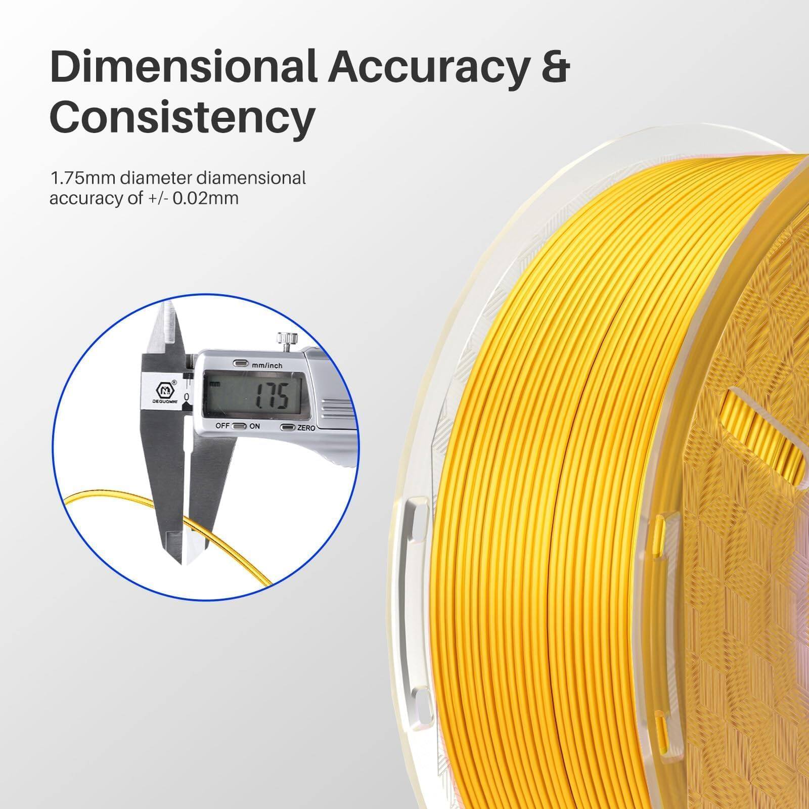 Dimensional Accuracy & Consistency

1.75mm diameter dimensional accuracy of +/- 0.02mm