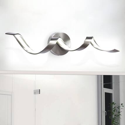 Front. HM 1810 - Dimmable Modern Led Bathroom Vanity Light Inch w Spiral Design Brushed Nickel Fixtures Over Mirror Wall Sco - Brushed Nickel 23.6 inch.