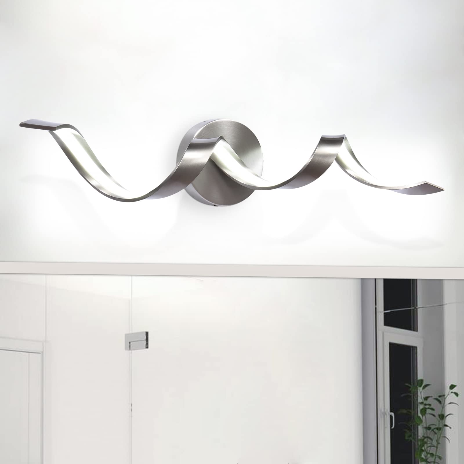 HM 1810 - Dimmable Modern Led Bathroom Vanity Light Inch w Spiral Design Brushed Nickel Fixtures Over Mirror Wall Sco - Brushed Nickel 23.6 inch