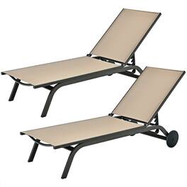 Costway - 2PCS Outdoor Patio Lounge Chair Chaise Recliner Aluminum Fabric Adjustable - Brown