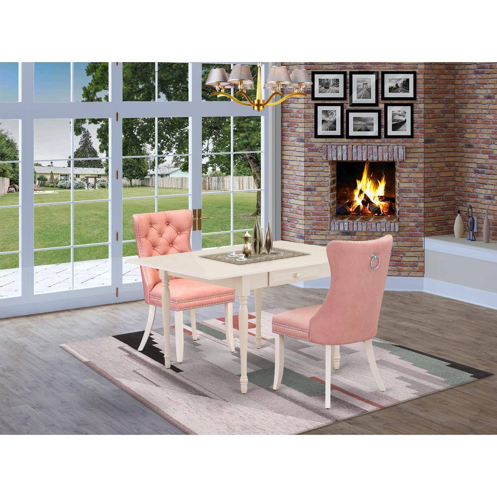 Alt View 3. East West Furniture - 3 Piece Dinette Set Consists of a Rectangle Dining Table with Dropleaf - White.