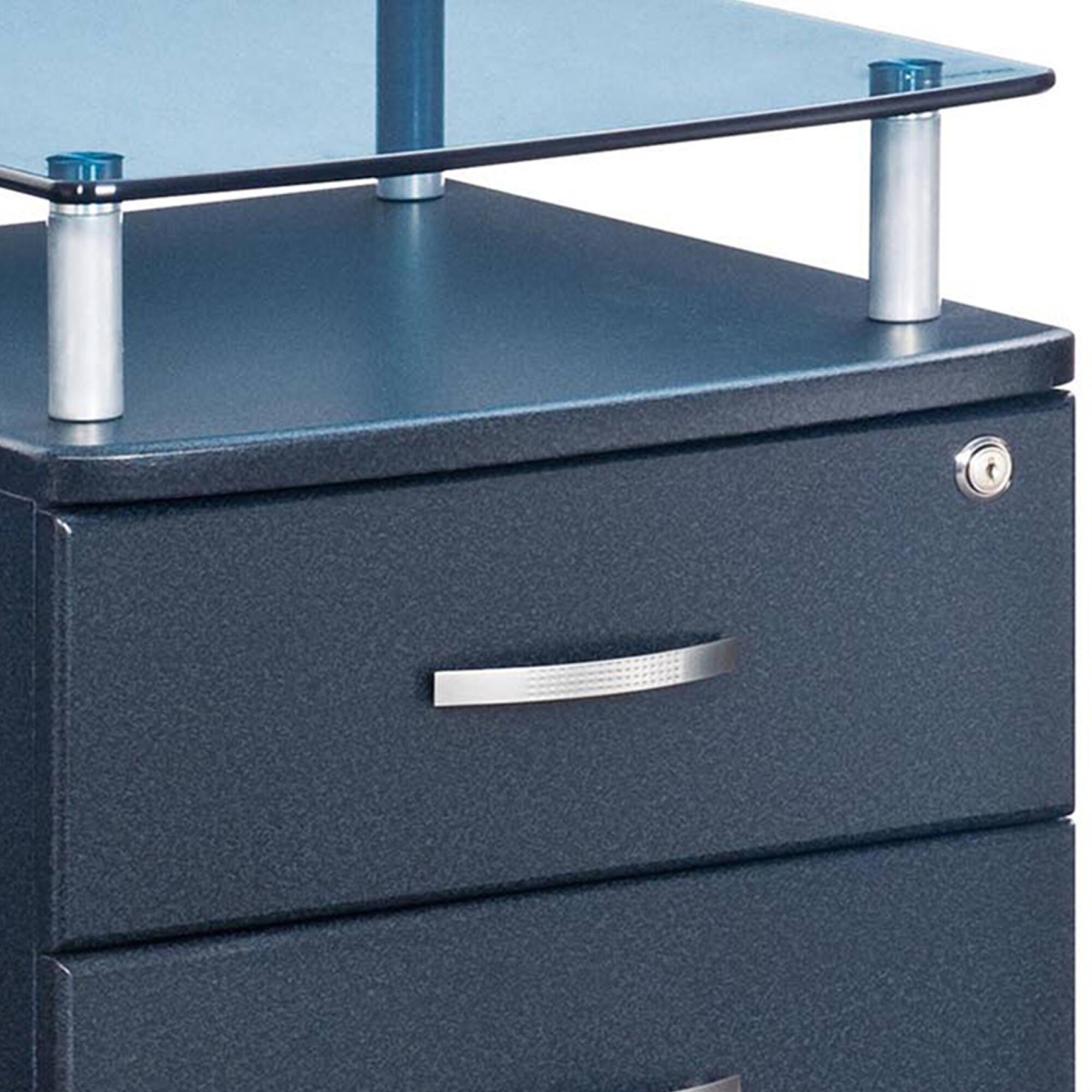 Alt View 2. GOODSILO - Modern Rolling File Cabinet with Tempered Glass Top and Secure Locking Drawers - Dark Grey.