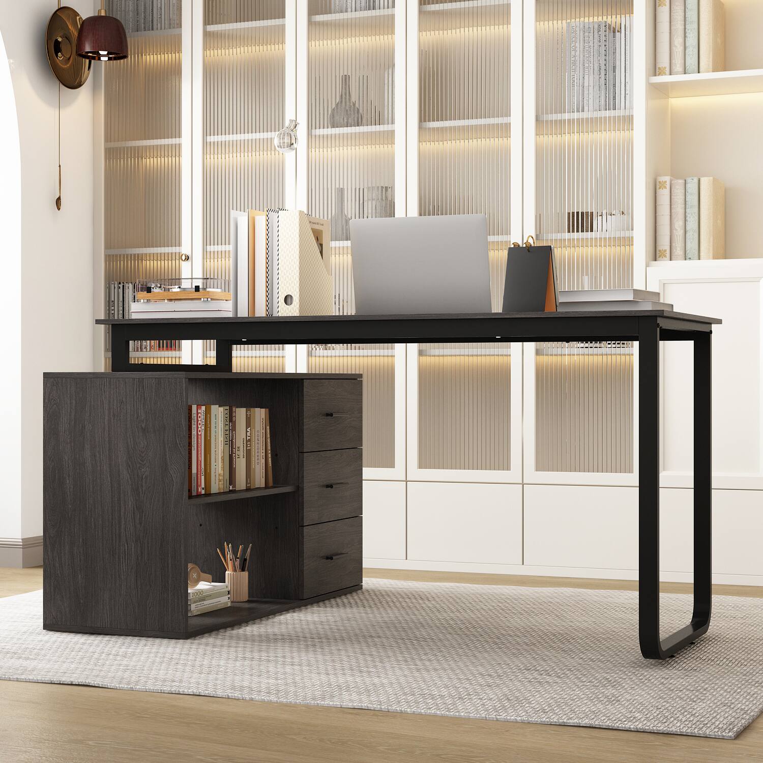 Alt View 1. Famapy - Famapy Multi - Color L - Shaped Desk: Corner - Friendly Design, Smooth Drawers & Versatile Use for Work/Gaming Setups - Dark Gray.