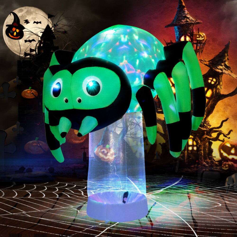 Alt View 1. Boyel Living - 6FT Giant Inflatable Halloween Spider with Colorful Rotating Lights - Green.